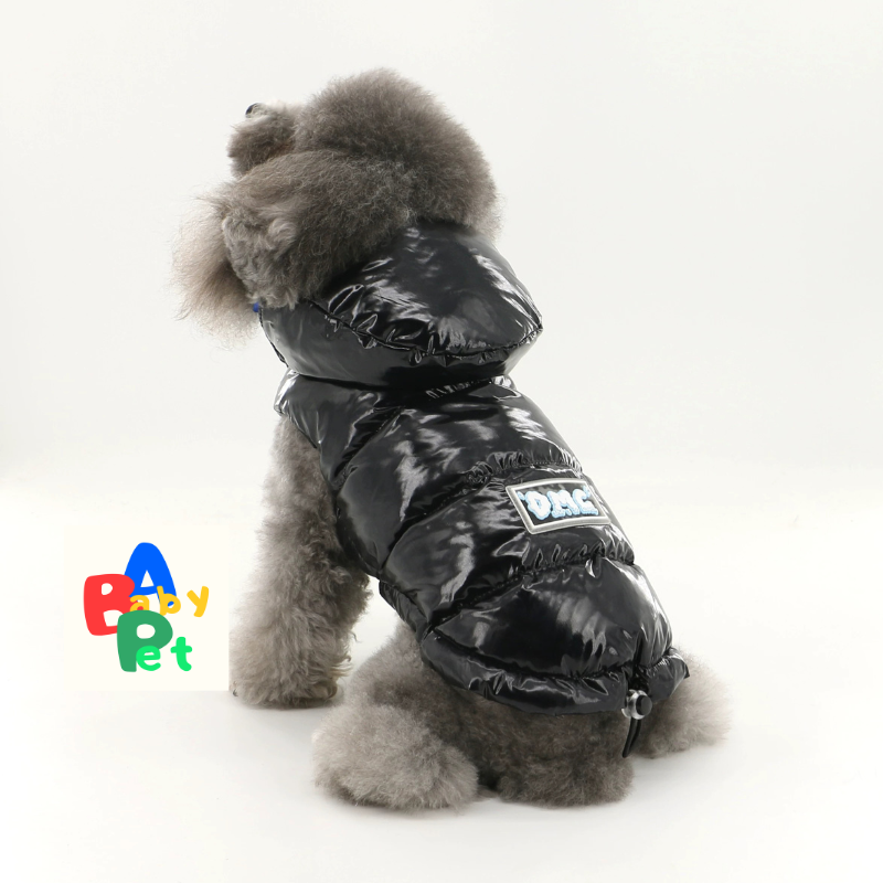 Original Autumn/Winter Black Glossy Waterproof Down Vest for Teddy Dogs with Detachable Hood