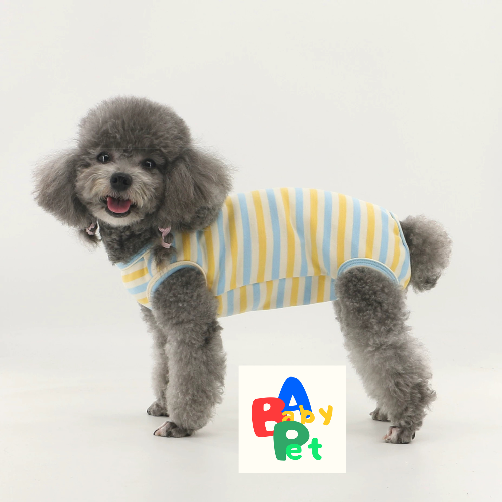 Thick, fleece-lined, colorful striped pure cotton Teddy dog vest for spring and autumn, post-spaying/neutering