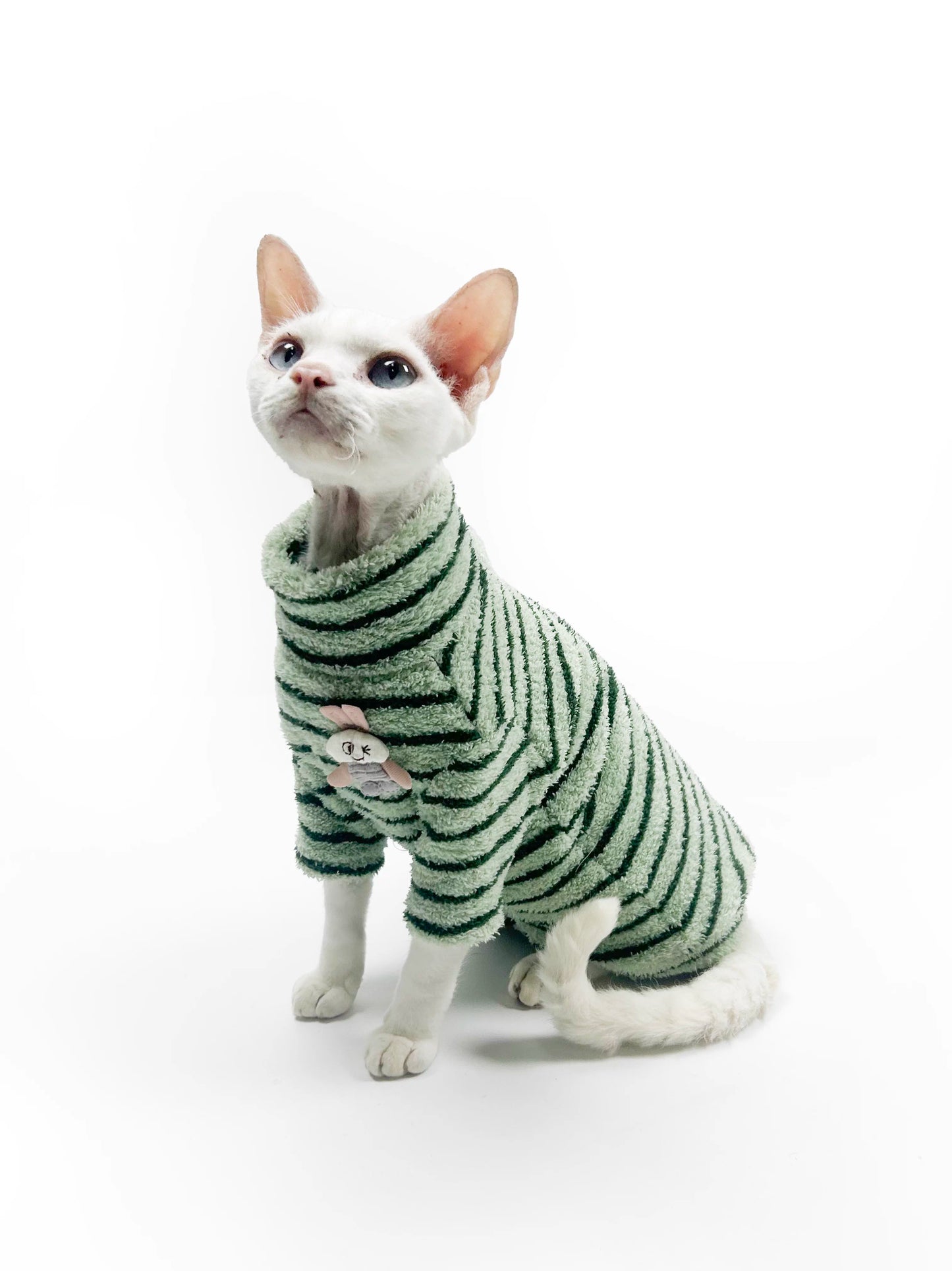 Autumn/Winter Hairless Cat Clothing — Sphynx & Devon Rex — 4-Way Stretch, Comfortable, Warm, Anti-Shedding, Striped Design