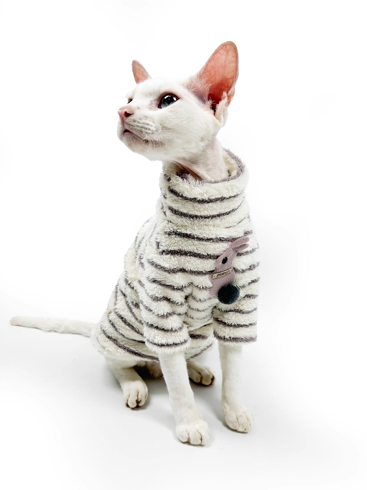 Autumn/Winter Hairless Cat Clothing — Sphynx & Devon Rex — 4-Way Stretch, Comfortable, Warm, Anti-Shedding, Striped Design