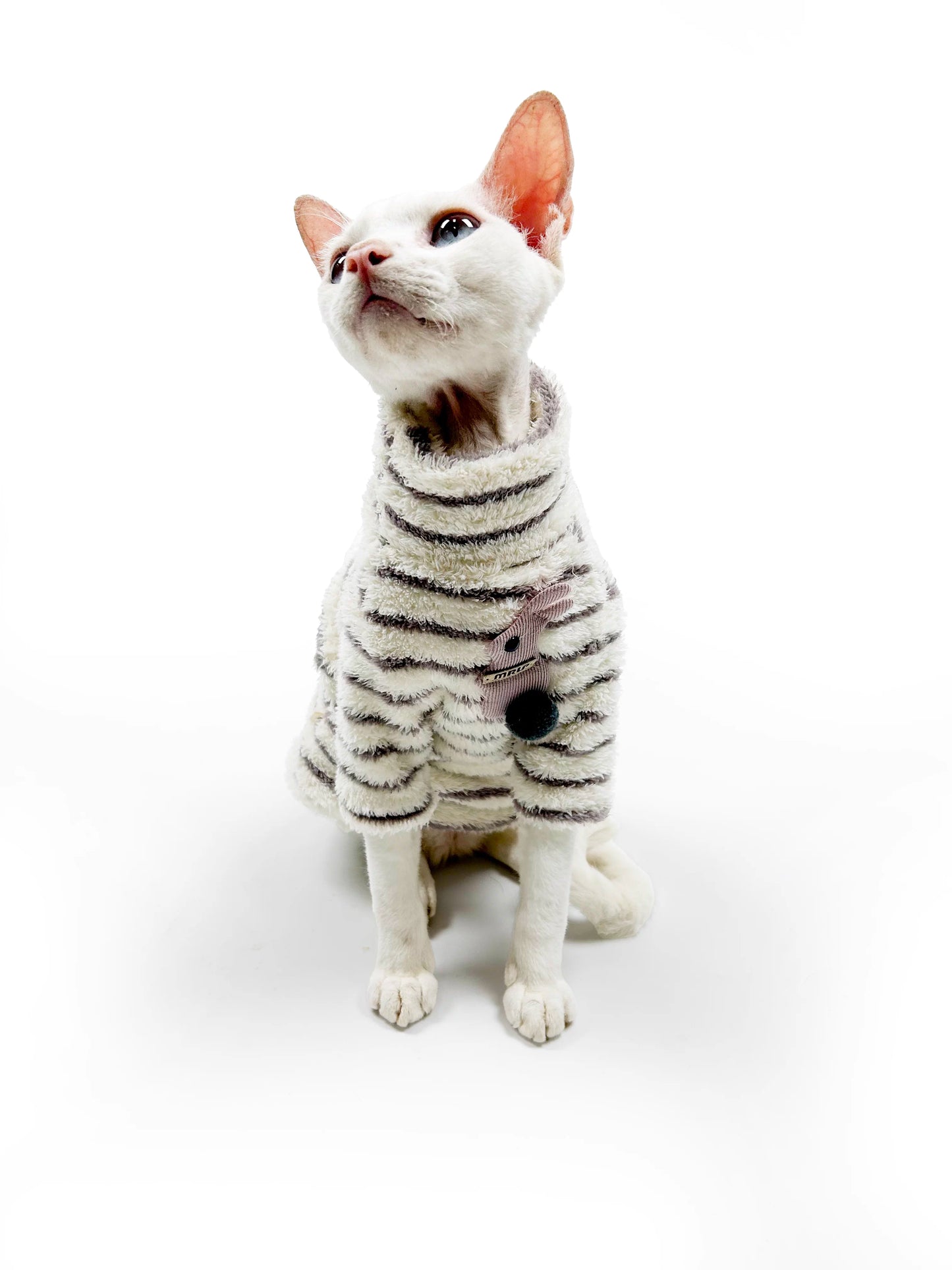 Autumn/Winter Hairless Cat Clothing — Sphynx & Devon Rex — 4-Way Stretch, Comfortable, Warm, Anti-Shedding, Striped Design