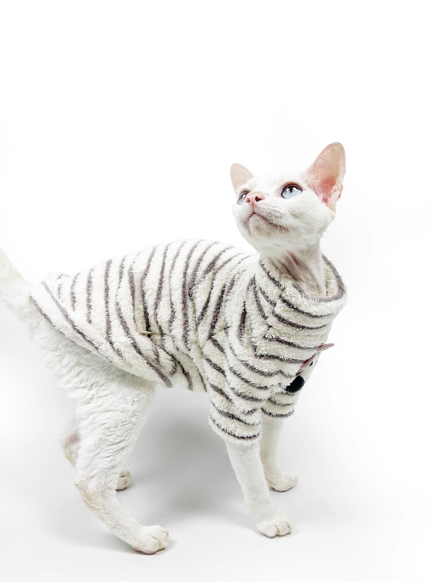 Autumn/Winter Hairless Cat Clothing — Sphynx & Devon Rex — 4-Way Stretch, Comfortable, Warm, Anti-Shedding, Striped Design