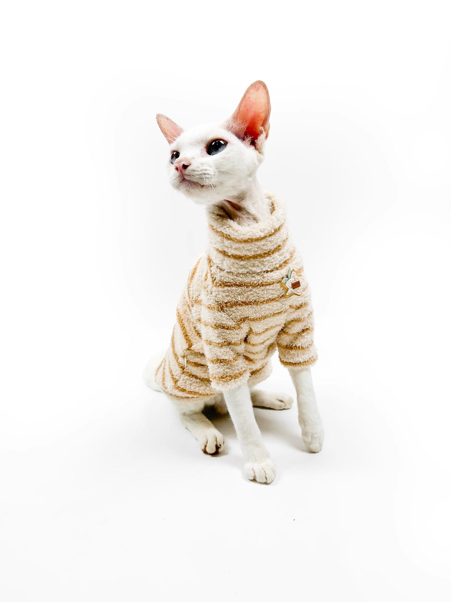 Autumn/Winter Hairless Cat Clothing — Sphynx & Devon Rex — 4-Way Stretch, Comfortable, Warm, Anti-Shedding, Striped Design