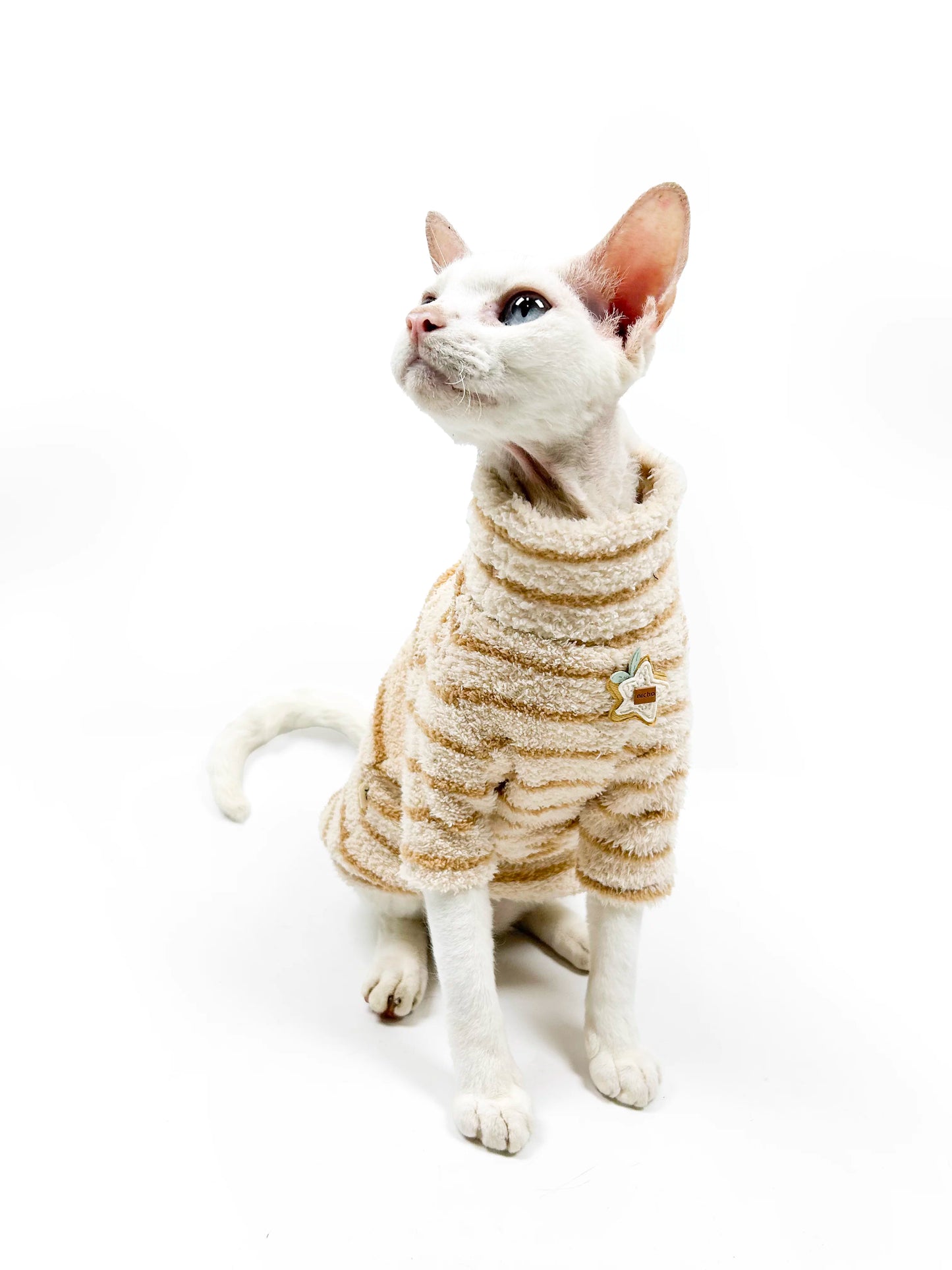 Autumn/Winter Hairless Cat Clothing — Sphynx & Devon Rex — 4-Way Stretch, Comfortable, Warm, Anti-Shedding, Striped Design