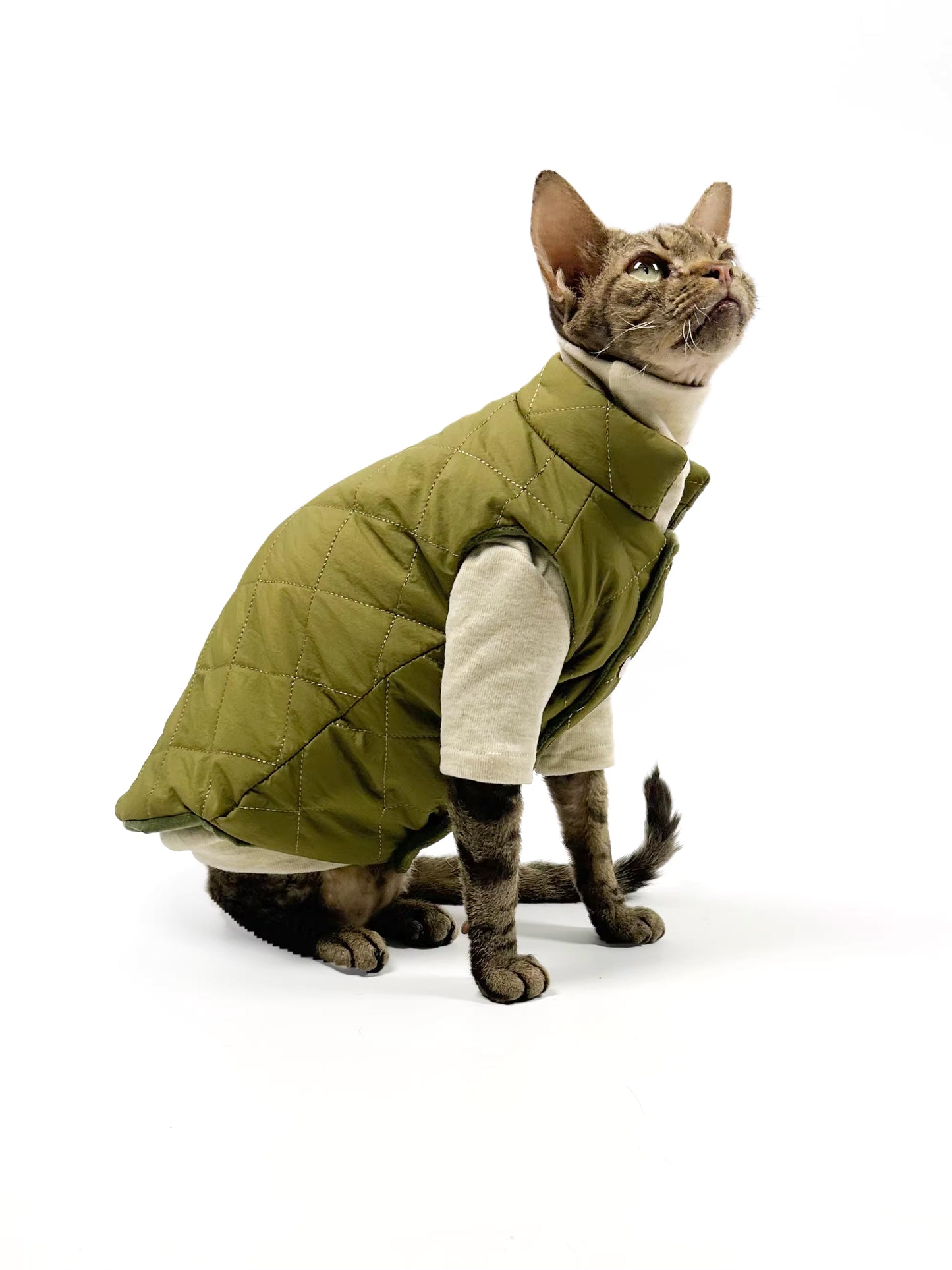 Autumn/Winter Hairless Cat Clothing, Sphinx Devon Winter Thin Fleece-lined Vest, Two-tone Comfortable