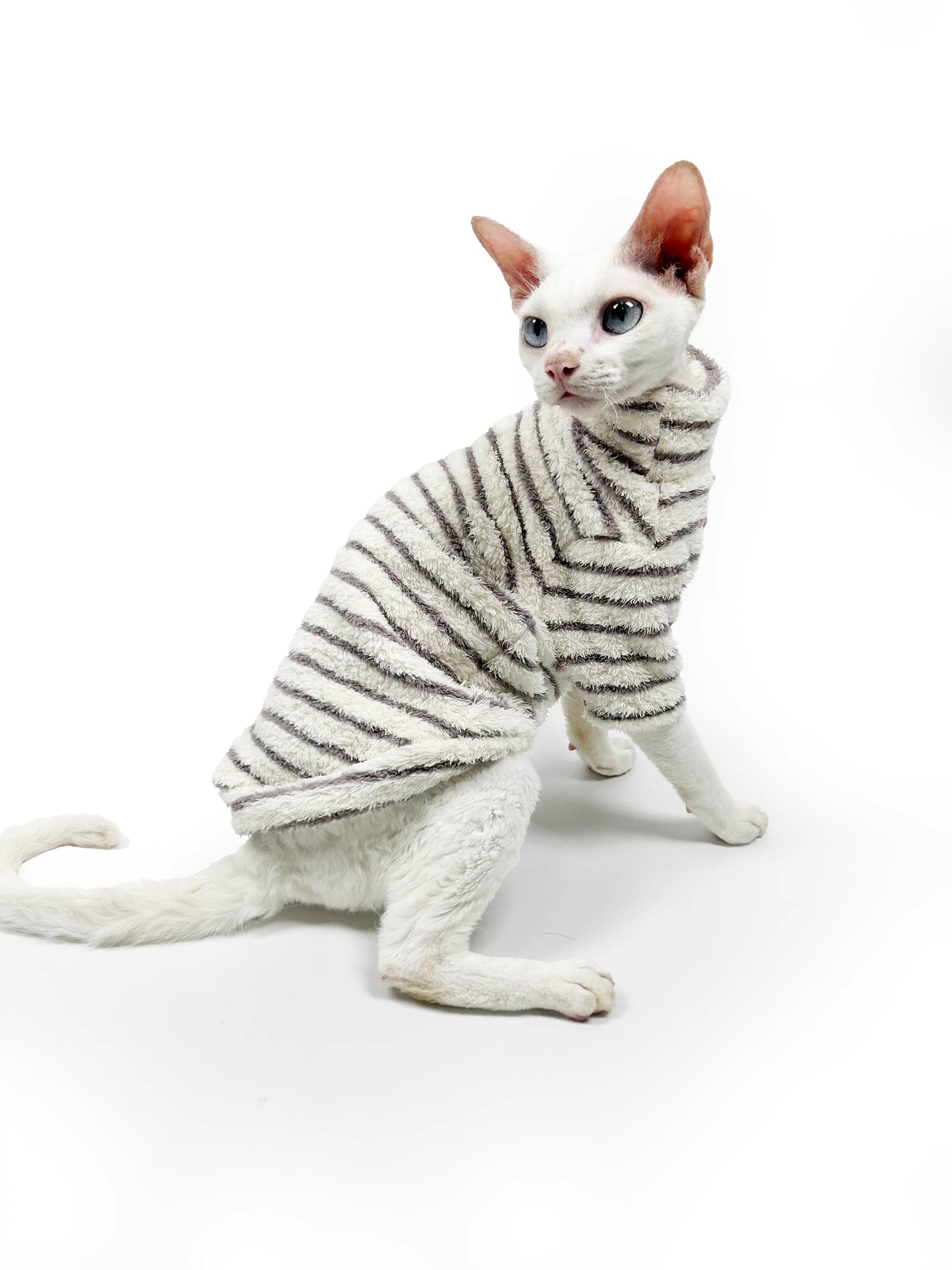 Autumn/Winter Hairless Cat Clothing — Sphynx & Devon Rex — 4-Way Stretch, Comfortable, Warm, Anti-Shedding, Striped Design
