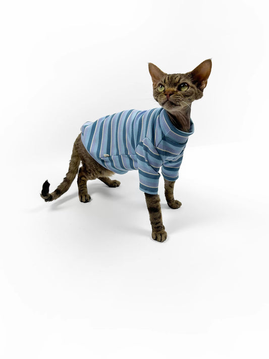 Hairless cat-themed sweater, Sphynx Devon stretch striped air-conditioned clothing, skin-friendly and comfortable vest/T-shirt.