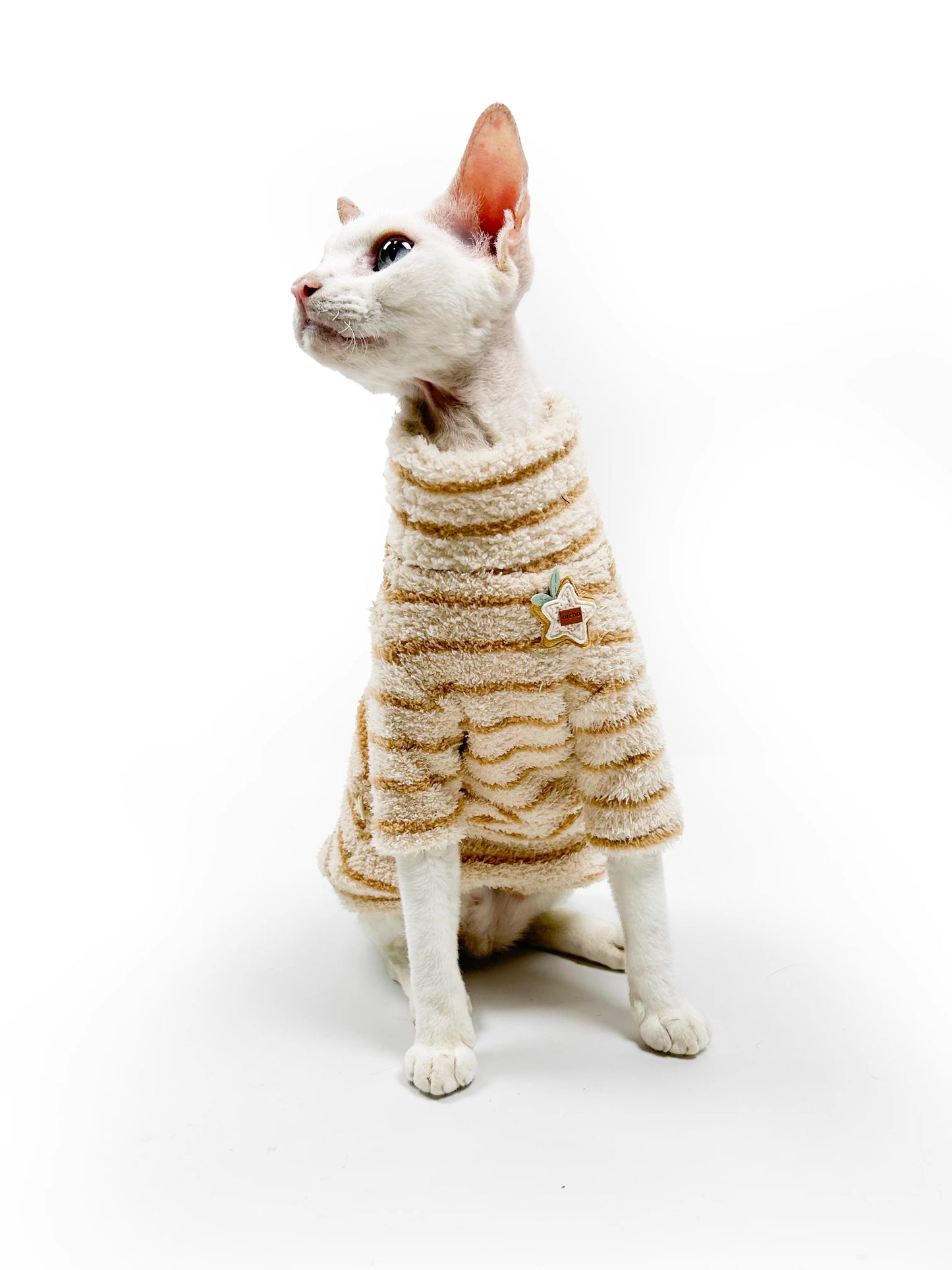 Autumn/Winter Hairless Cat Clothing — Sphynx & Devon Rex — 4-Way Stretch, Comfortable, Warm, Anti-Shedding, Striped Design