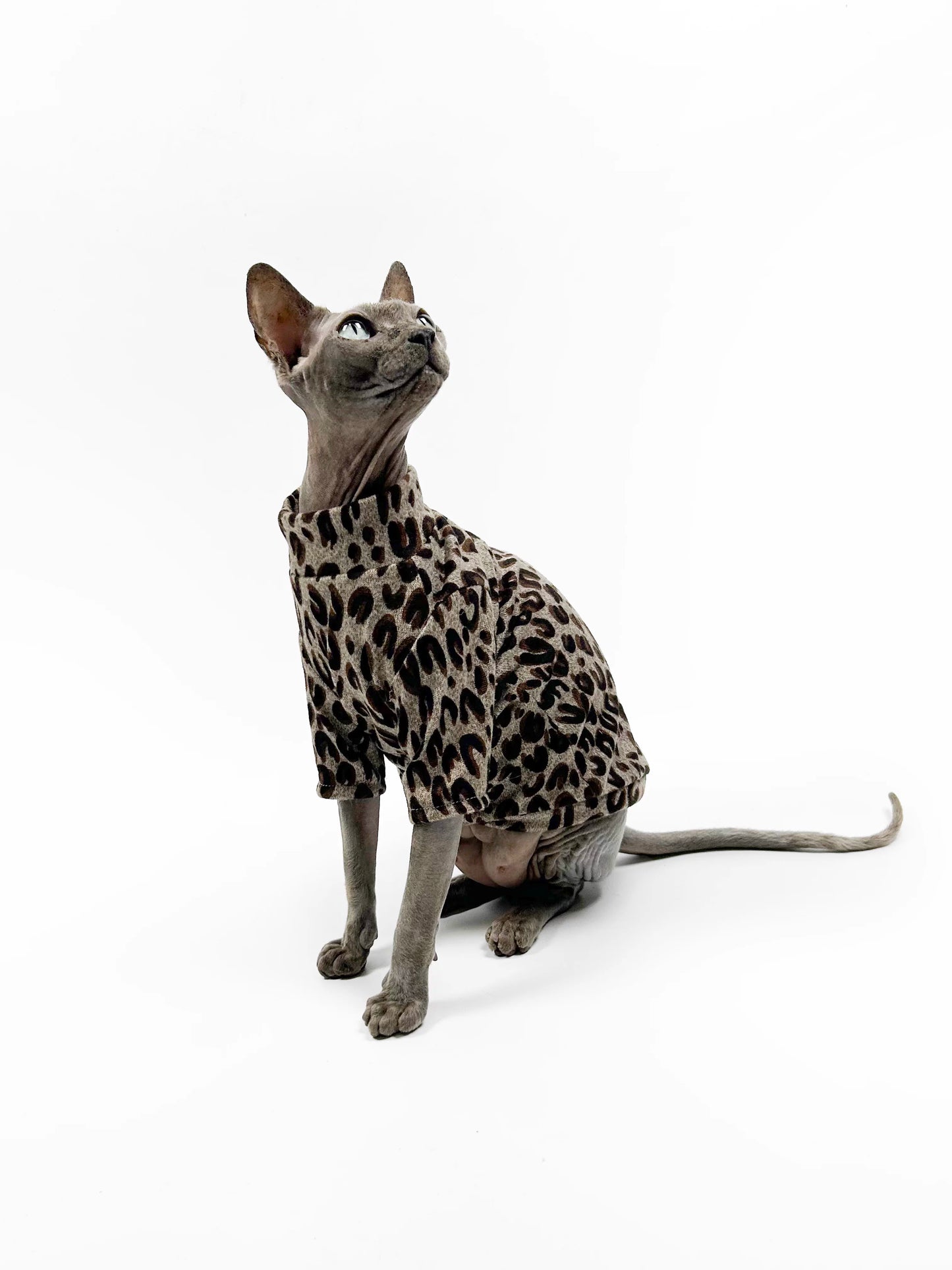 Spring/Summer Hairless Cat Clothes, Sphinx Devon Air-Conditioned Clothing, Thin Base Layer Shirt, Leopard Print Trendy and Cool